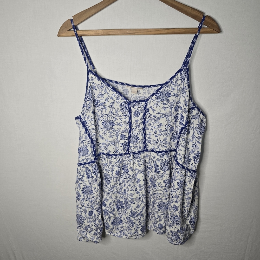 Knox Rose Floral Boho Sleeveless Top Women’s Medium Blue & White